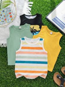 Young Boys' Summer Casual Round Neck Tank Top - Multicolor - View 7