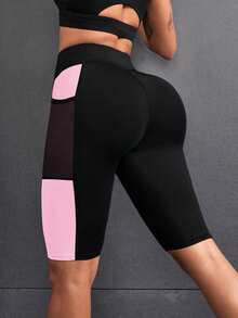 Easithlete Running Mesh Side Phone Pocket Cycling Shorts Gym Shorts Workout Leggings With Pocket Women's High Waist Sports Shorts Ladies Sportswear Yoga Capri Short Yoga Pants Fitness Pants Gym Clothes Women Highwaist - Baby Pink - View 2