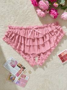 PetitDoll Lencería de talla grande, linda y dulce, con volantes multicapa y sin entrepierna, con moño - Rosado Sandía - Ver 3