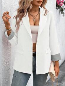 SHEIN Clasi Blazer informal de puño a rayas para ir al trabajo - Blanco - Ver 3