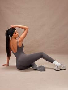 Lumalex Minimalist Fashion Summer Jumpsuit Workout Pants - Brown - View 1