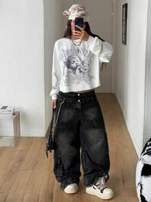 Coolane Coolgirl 女士秋冬街头风嘻哈印花宽松长袖T恤 - 白色 - 查看 5