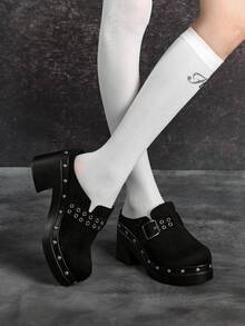 Sugerpunk Sandale damă cu toc înalt și talpă groasă, la modă, cu cataramă - Negru - Vizualizare 1