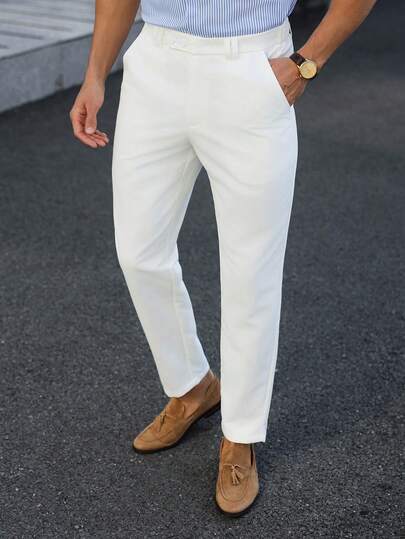 Manfinity Mode Pantalon de costume casual chic à double boutonnage et coupe fuselée pour hommes, convenant pour le bureau, les déplacements, les sorties du week-end, les banquets, etc. Ce pantalon est un élément polyvalent et indispensable dans la garde-robe d'un homme, et fait un excellent cadeau pour un petit ami ou un mari.