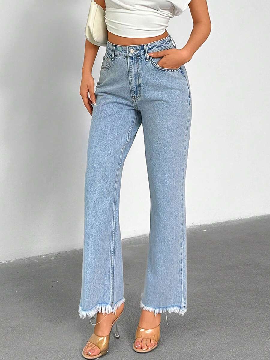 SHEIN Woman High Rise Crop Ankle Length Baby Blue Denim Jean - Light Wash - View 1