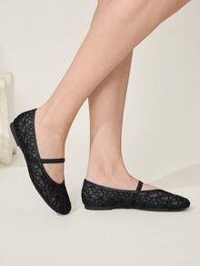 CUCCOO CHICEST 黑色网面花朵方头平底鞋，舒适柔软，简约百搭，优雅通勤女鞋 - 靜夜黑色 - 查看 7
