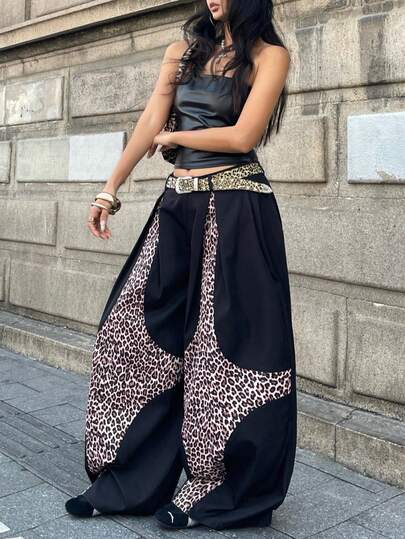 Coolane 女士夏季复古休闲嬉皮街头风宽松军绿色裤子