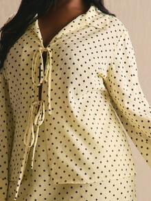 MUSERA 大码波点系带长袖衬衫，春夏优雅复活节可爱度假休闲日常阳光社交假日必备 - 彩色 - 查看 7