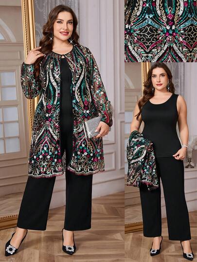 Reflora Plus Size Women 3-Piece Set: Blue Mesh Embroidered Jacket, Fitted Camisole, And Pants, Elegant Outfit Women 3 Pieces Set: Black Mesh Embroidered Jacket, Fitted Camisole, And Pants, Elegant Autumn Outfit Winter Clothes For Women Christmas Clothes New Year New Year Clothes New Year Women Thanksgiving Outfit For Women Thanksgiving Plus Size Women 2 Piece Set, Fashionable & Elegant For Party Elegant Jumpsuit For Women Winter Clothes For Women Winter Clothes Winter Outfit For Women  Christmas Christmas Outfit For Women Christmas Looks New Year Clothes Valentine's Day Outfit New Year Set,Saudi National Day Clothing , Saudi National Day Dress, New Year Dress , New Year Women's Clothes , New Year Look ,Long Party Dresses , Elegant Dresses For Party , Curvy Party Dresses,Going Out ,Graduation Dress For Women ,Long Graduation Dress , Graduation Guest Dress , Elegant Long Graduation Dress , Ball Gown , Prom Dresses For Women , Formal Ball Gowns For Women , Prom Dress Plus Size,Sparkly Dress