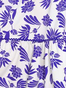 Coeurva Vestido de Flor Elegante Formal de Primavera Verão para Férias, Vestido de Verão Casual Elegante Romântico com Estampa Floral para Mulheres, Adequado para Uso Diário, Férias e Praia, Vestidos Azuis para Mulheres, Vestido Branco para Férias, Vestido de Verão Boho para Mulheres, Vestido Floral Azul e Branco, Vestido Floral Casual - Azul e Branco - Visão 11