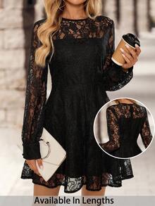 SHEIN Tall CURVE Plus Size Women Elegant Lace Long Sleeve Black Dress ...