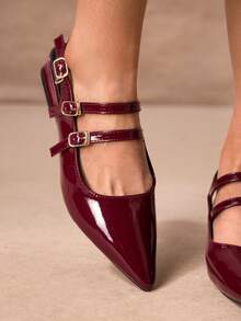 ROMWE Kawaii Giày lười đế bằng thời trang màu đỏ thu 2025 cho nữ - Màu Đỏ Sâu - Xem 5