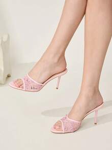 CUCCOO CHICEST 女士鞋履 春夏蕾丝玫瑰装饰露趾细高跟鞋 8.5cm 纯色女士高跟凉鞋 优雅日常约会派对婚礼鞋 - 粉色C - 查看 2