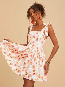 Travachic Tropical Marine Life Print Cami Dress - Apricot - View 1
