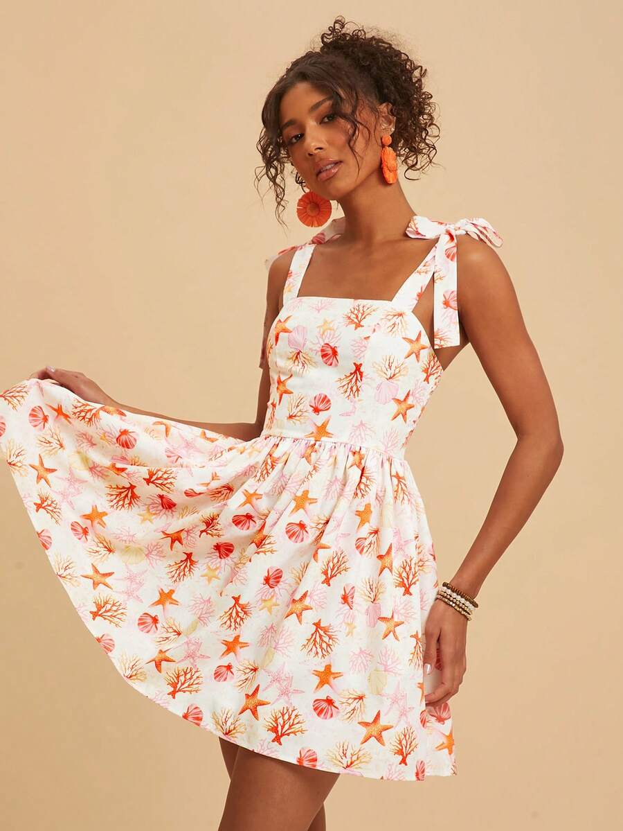 Travachic Tropical Marine Life Print Cami Dress - Apricot - View 1