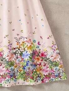 SHEIN 少女仿领短袖印花连衣裙 - 淺粉色 - 查看 4