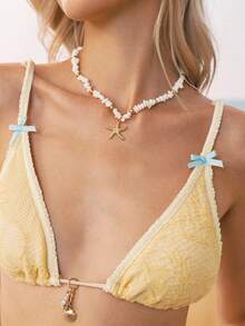 Swim Mod 1 件绿松石串珠项链，配金属海星吊坠，适合女性日常和旅行佩戴 - 白松石+海星 - 查看 2