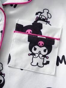 HELLO KITTY AND FRIENDS | SHEIN 女童字母卡通印花短袖上衣和短裤睡衣套装 - 紅白色 - 查看 5
