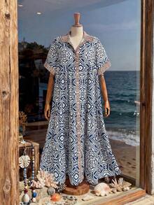 Rusticease Vestido casual de vacaciones con estampado geométrico talla grande para mujeres, vestidos de verano, ropa de verano para mujeres, vestido de primavera para mujeres, vestido de verano, atuendos de verano, ropa de verano, vestido de primavera, atuendo de primavera, ropa de primavera para mujeres, estilo campestre para mujeres, vestido campestre para mujeres, atuendos de vacaciones para mujeres, atuendos de festival para mujeres, atuendos de playa para mujeres - Multicolor - Ver 6