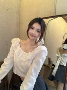 DAZY 女士荷叶边系带露背长袖衬衫 - 白色 - 查看 2