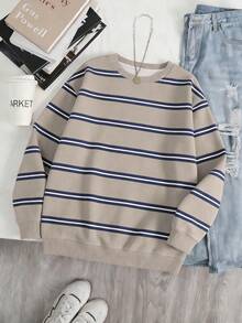 Resyla 韩版时尚百搭彩色条纹图案卫衣，适合外套、摄影、露营、秋季、冬季、返校季穿着，女士常规圆领 - 彩色 - 查看 6