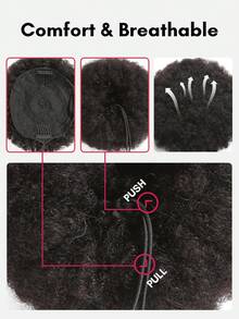 Afro Puff Drawstring Ponytail Human Hair Bun For Women Afro Kinky Curly Clip In Ponytail Extension Human Hair Pieces Short Clip In Ponytails Hair Bun Extensions Hairpieces Updo Hair With Two Clips Natural Black Color 6 8 Inch - Natural Black - View 9