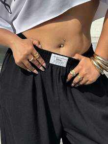 Muchica 大码女式弹力腰带口袋休闲百搭日常阔腿裤 - 黑色 - 查看 6