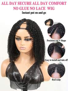 Tóc giả ngắn kiểu Bob Afro xoăn tít rẽ ngôi chữ V, làm từ tóc thật, giá cả phải chăng, tóc giả thay thế giá rẻ cho phụ nữ, tóc giả mềm mượt, dễ sử dụng cho người mới bắt đầu, màu đen tự nhiên. - Natural Black - Xem 3