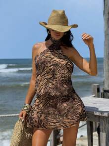 Sirith 女士性感露背斑马纹和豹纹迷你连衣裙 - 彩色 - 查看 1