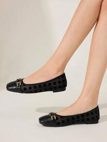 CUCCOO CHICEST Square Toe Loafers, Soft Sole Mesh Strap Fashionable Elegant Versatile Comfortable Slip-On Apricot Flat Shoes - Black - View 4