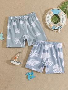 男童时尚休闲印花沙滩短裤，适合游泳、夏季度假、海滩、泳池、假日派对等场合 - 灰色 - 查看 2