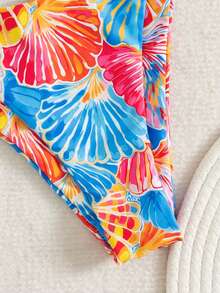 Swim Mod Summer Vacation Sexy Fashion Allover Shell Print Halter Tie Two Pieces Bikini Set - Multicolor - View 4