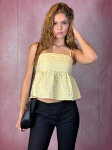 Aless PB 女士荷葉邊細肩背心 - 黃色 - 查看 1