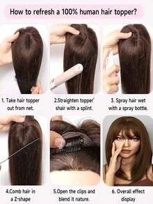 Invisible Swiss Net Hair Piece Straight Topper Brown With Bangs Virgin Human Hair Topper Women's Elegant Handmade Topper Hairpiece Adds Volume & Covers Gray Hair - S2 - View 8