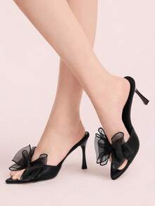 CUCCOO DOLLMOD Giày sandal cao gót dự tiệc thanh lịch dành cho nữ, có nơ, thích hợp cho mùa xuân. - Màu đen - Xem 7