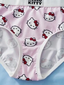 HELLO KITTY AND FRIENDS | SHEIN 女士卡通印花弹力腰休闲三角裤 - 白色 - 查看 5