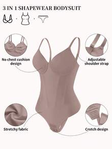 SHEIN 1件装女士无缝塑身衣，束腰带，双层强力收腹，舒适日常穿着，带按扣 - 摩卡棕 - 查看 4