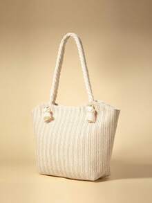 Travachic 2025新款乡村风多用途女士单肩包休闲大容量托特包编织草编包沙滩包休闲风 - 米色 - 查看 3