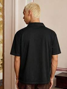 SWAVVY 男士字母图案撞色缝线 Polo 衫 - 黑色 - 查看 2