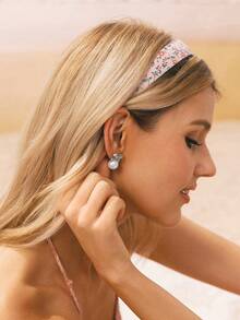 Swim Mod 1 Pair Elegant Bow Faux Pearl Rhinestone Stud Earrings Valentines - Silver - View 2