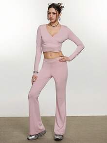 Rina Fox 2026 Casual Street Style Minimalist Solid Color 2-Piece Set For Women - Pink - View 3