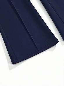 Modmama Maternity Solid Color Adjustable Waist Casual Flare Pants - Navy Blue - View 10
