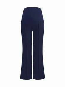 Modmama Maternity Solid Color Adjustable Waist Casual Flare Pants - Navy Blue - View 12