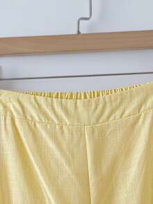 Ellevyn Conjunto de 2 piezas de camiseta holgada y pantalones de pierna ancha con estampado de lámina de oro, elegante para mujer, adecuado para bodas y fiestas - Amarillo - Ver 7