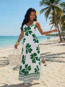 SHEIN Lady 女士印花优雅连衣裙，适合夏季度假沙滩装、休闲连衣裙、绿色连衣裙、印花连衣裙、优雅长裙、夏威夷风情连衣裙、夏威夷风情连衣裙、加勒比海度假装、性感度假连衣裙、夏威夷连衣裙、绿白连衣裙、海岛风情连衣裙、棕榈树连衣裙、女士长款连衣裙、夏季连衣裙、度假装、女士休闲连衣裙、Zanzea 女士连衣裙、XS 码女士连衣裙、裹身连衣裙、Ycv9w 女士连衣裙折扣码、夏威夷风情连衣裙、海岛风情连衣裙 - 彩色 - 查看 4