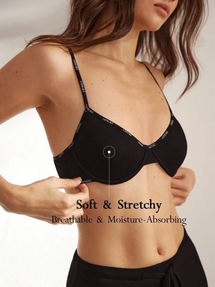 Ocili Seamless Bra With Underwire, Soft Cotton, Letter Design For Women - Black - View 1