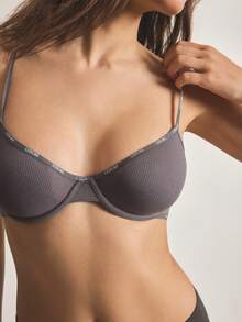 Ocili 无缝钢圈文胸，柔软棉质，字母图案，女士 - 深灰色 - 查看 1