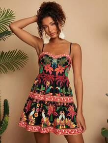 Travachic 春夏度假雪纺印花吊带迷你连衣裙（女款） - 彩色 - 查看 4