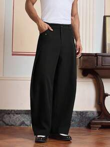 SWAVVY Men's Casual Fashionable Woven Long Pants With Unique Design - Black - View 3