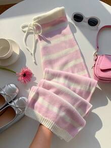 SHEIN EZwear Quần dệt kim dáng rộng kẻ sọc, cạp chun, dành cho nữ, kiểu dáng thường ngày. - Nhiều màu - Xem 2